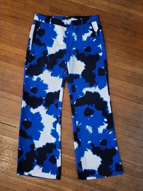 Banana Republic Bold Blue & Black Floral Wide-Leg Trousers